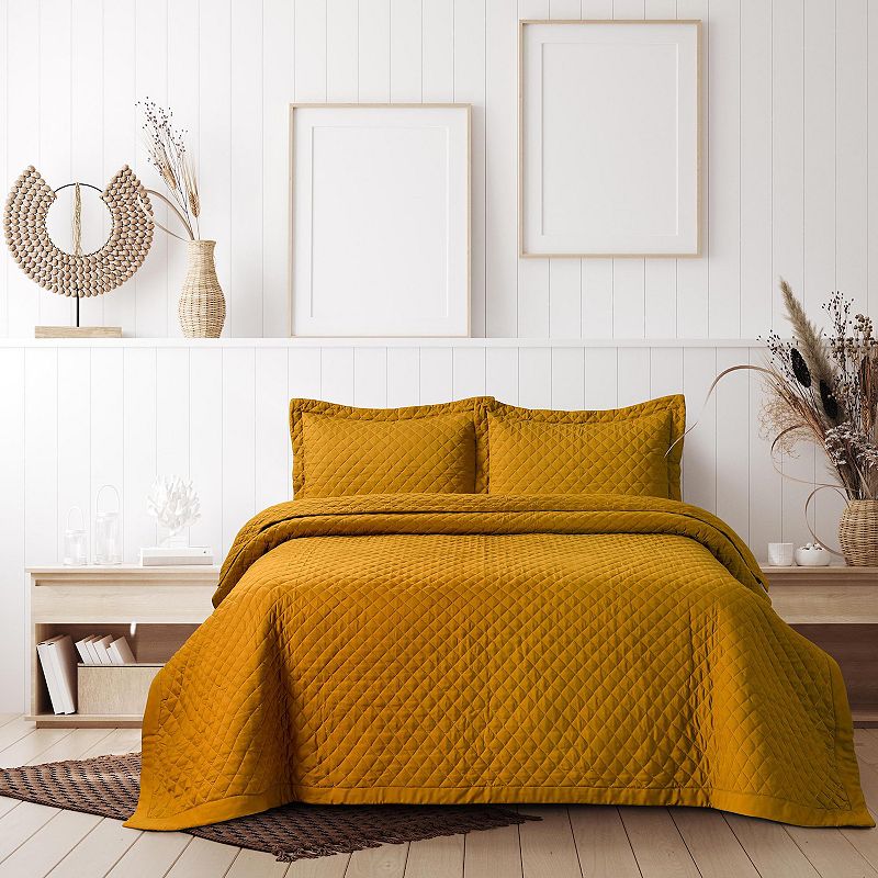 Tribeca Living Brisbane Solid Oversized Diamond Quilt Set, Honey Yellow
