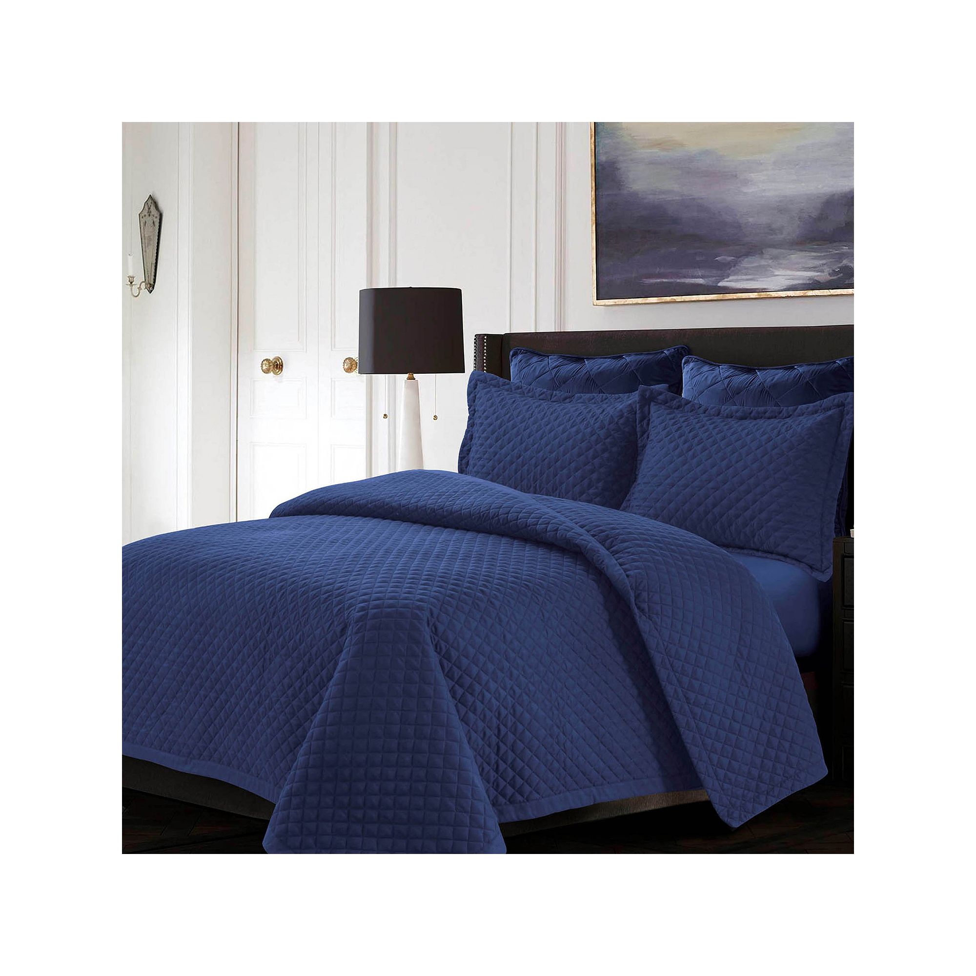 Tribeca Living Brisbane Solid Oversized Diamond Quilt Set, Moonlight Blue