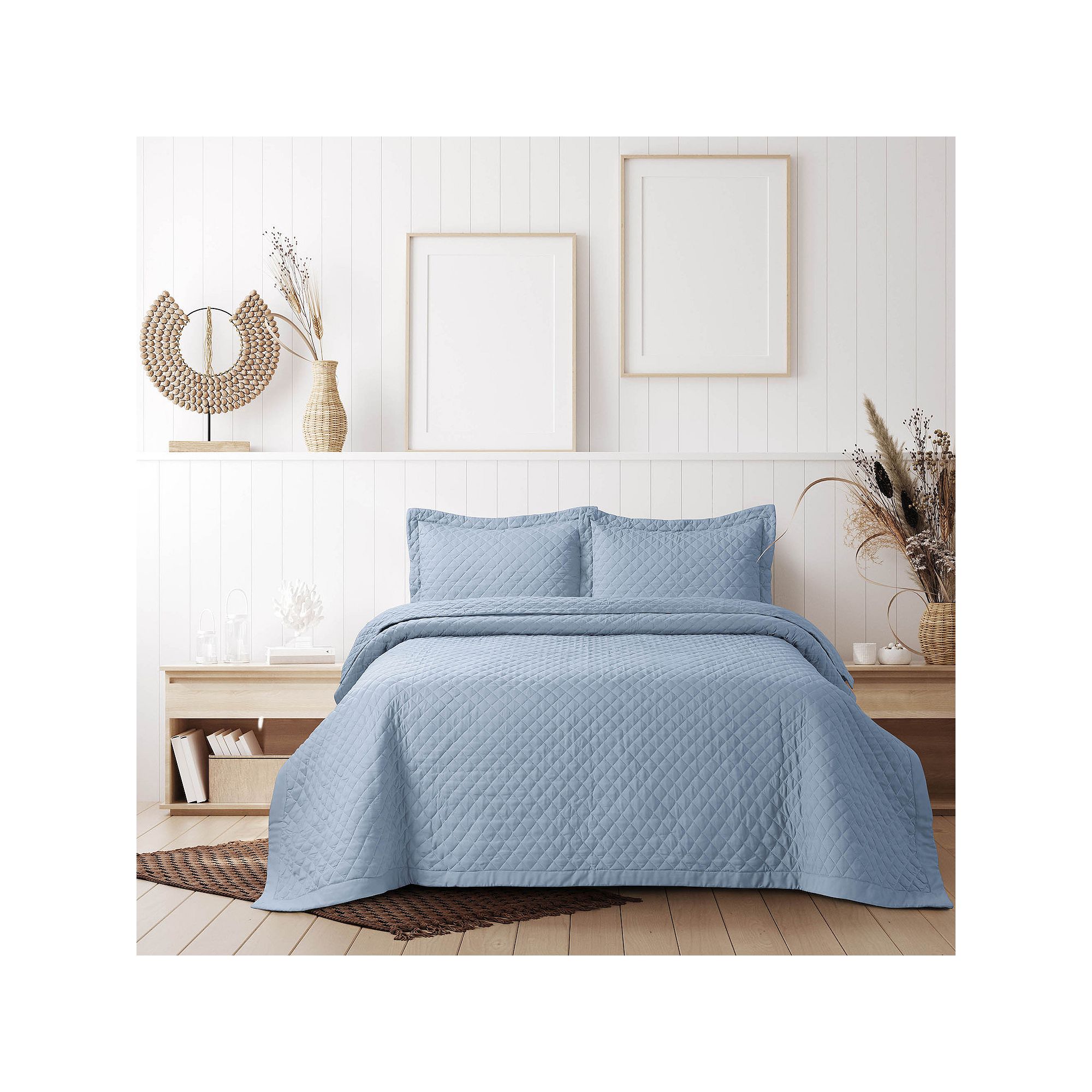 Tribeca Living Brisbane Solid Oversized Diamond Quilt Set, Oxford Blue