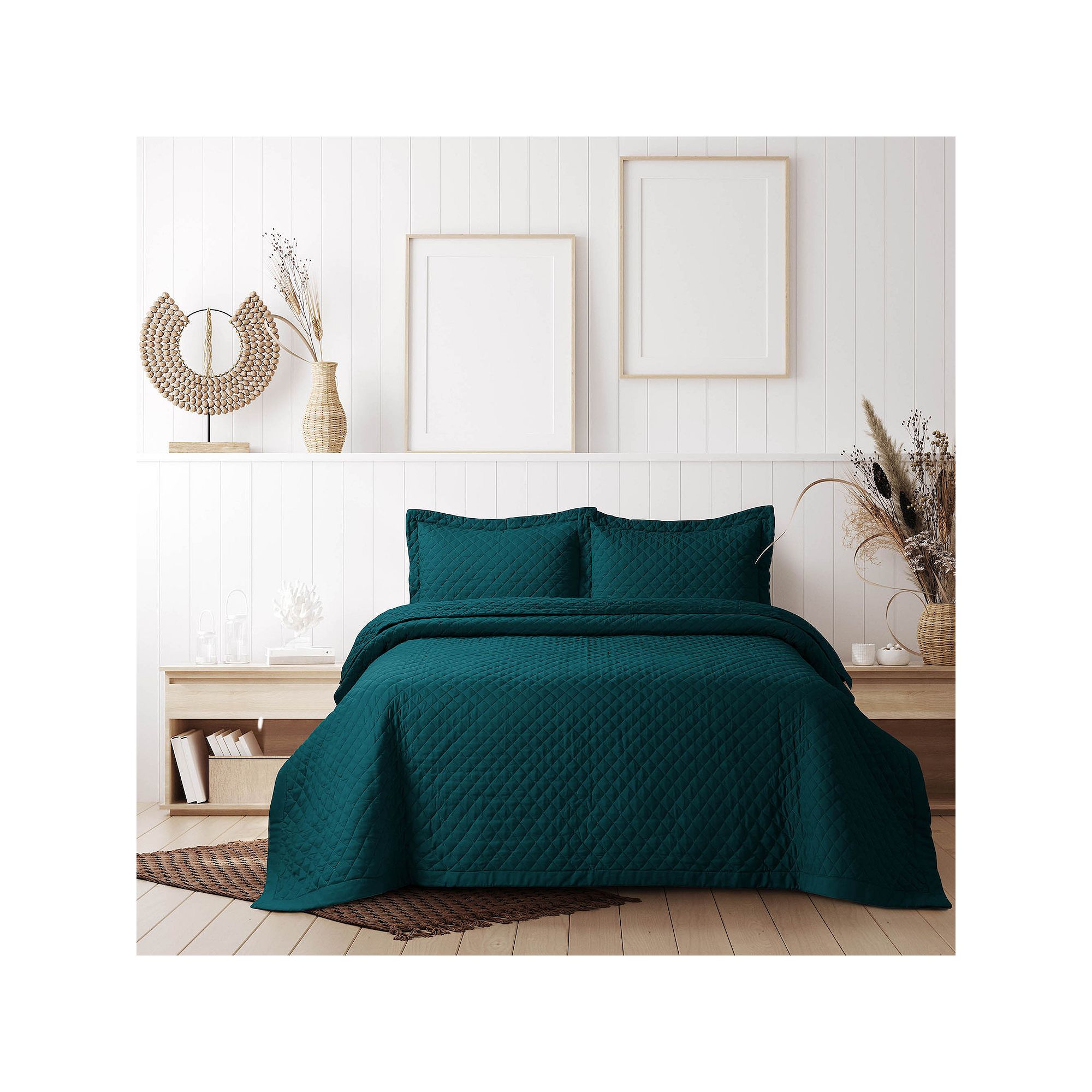 Tribeca Living Brisbane Solid Oversized Diamond Quilt Set, Peacock