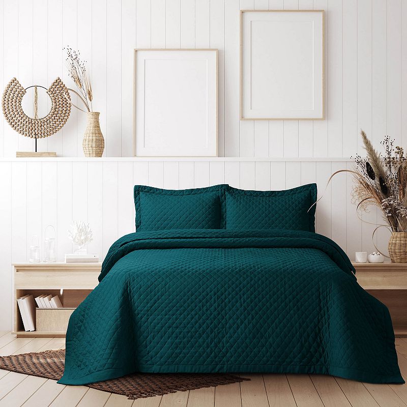 Tribeca Living Brisbane Solid Oversized Diamond Quilt Set, Dark Green, Twin