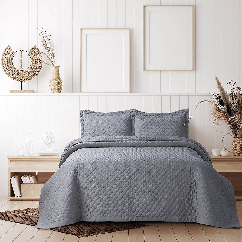 Tribeca Living Brisbane Solid Oversized Diamond Quilt Set, Light Grey, Twin