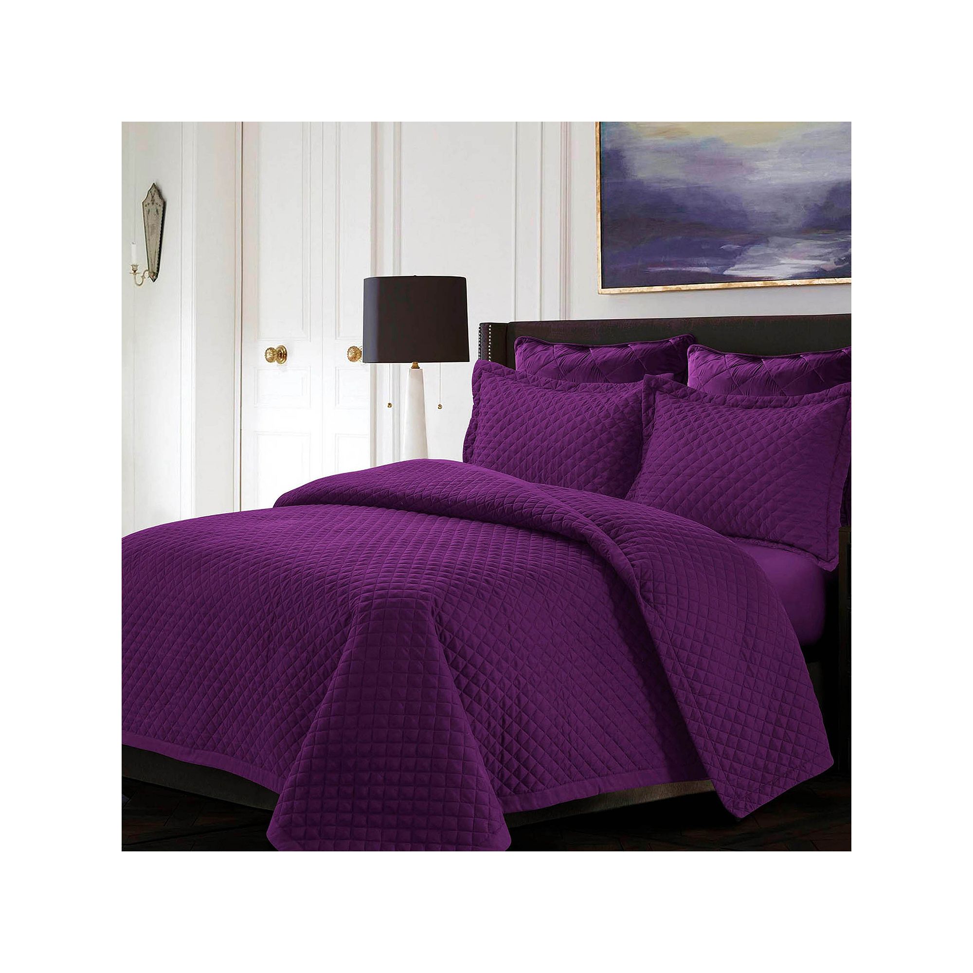 Tribeca Living Brisbane Solid Oversized Diamond Quilt Set, Purple
