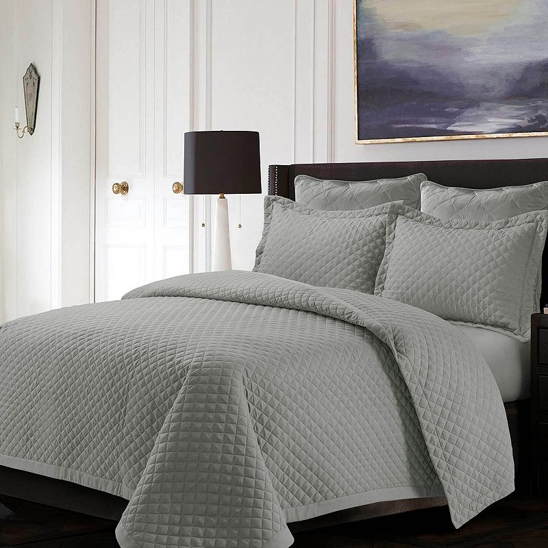 Tribeca Living Brisbane Solid Oversized Diamond Quilt Set, Light Grey, Full