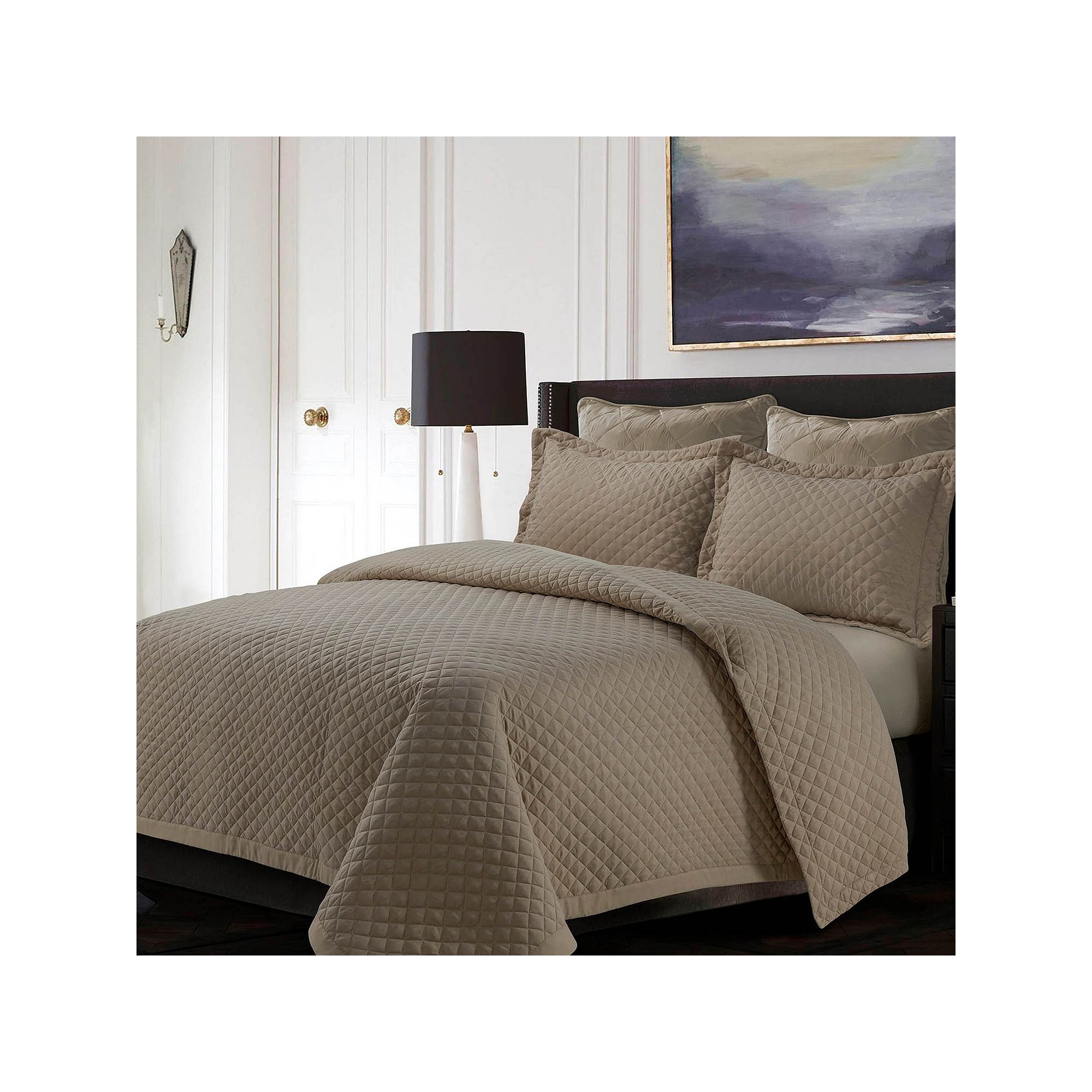 Tribeca Living Brisbane Solid Oversized Diamond Quilt Set, Brown