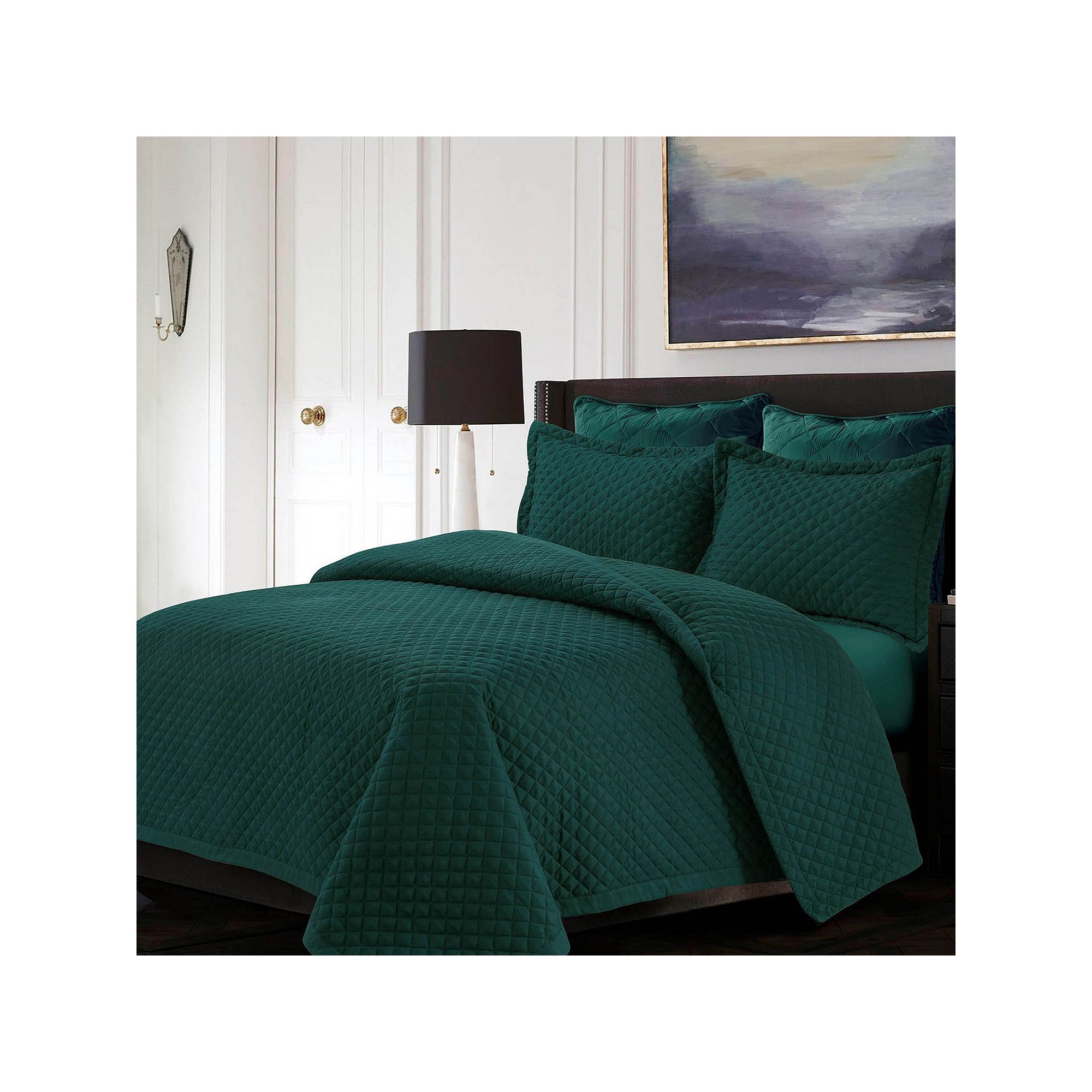 Tribeca Living Brisbane Solid Oversized Diamond Quilt Set, Blue