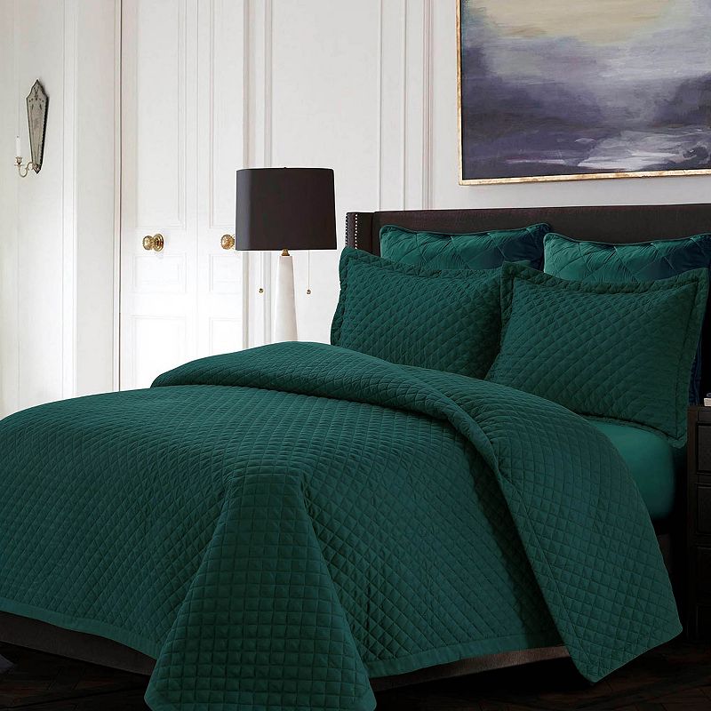 Tribeca Living Brisbane Solid Oversized Diamond Quilt Set, Turquoise/Blue, 