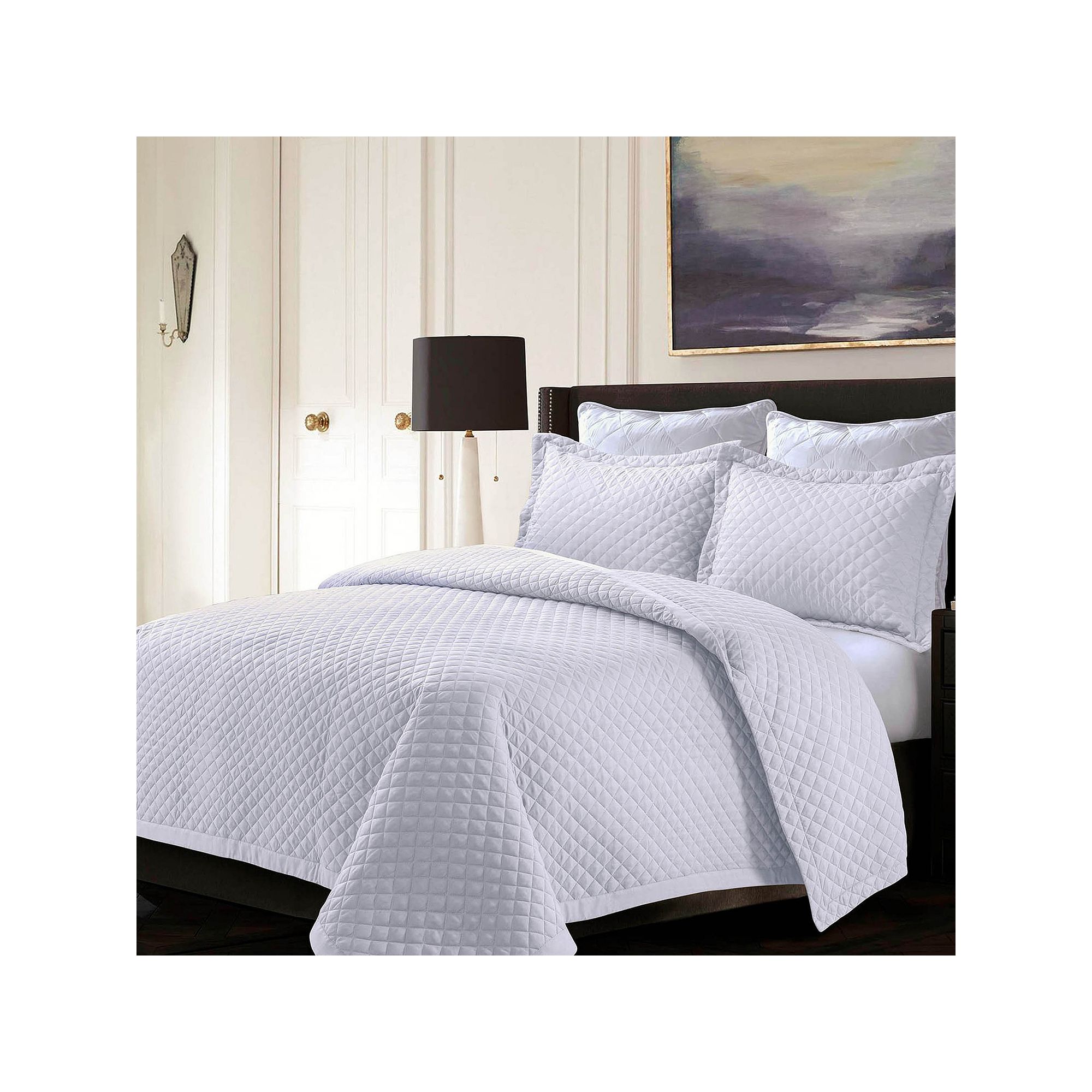 Tribeca Living Brisbane Solid Oversized Diamond Quilt Set, White