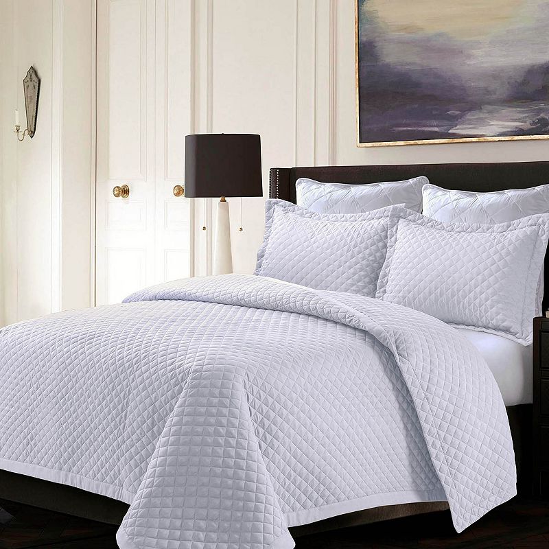 Tribeca Living Brisbane Solid Oversized Diamond Quilt Set, White, Twin