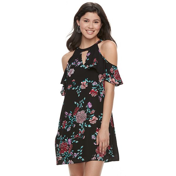 Juniors' Candie's® Cold-Shoulder High-Neck Swing Dress