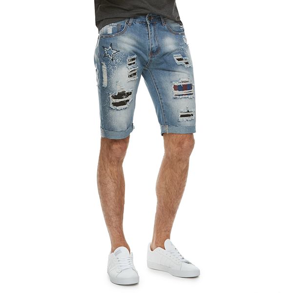 Fly Society Men's Ripped and Faded Slim Fit Denim Shorts 