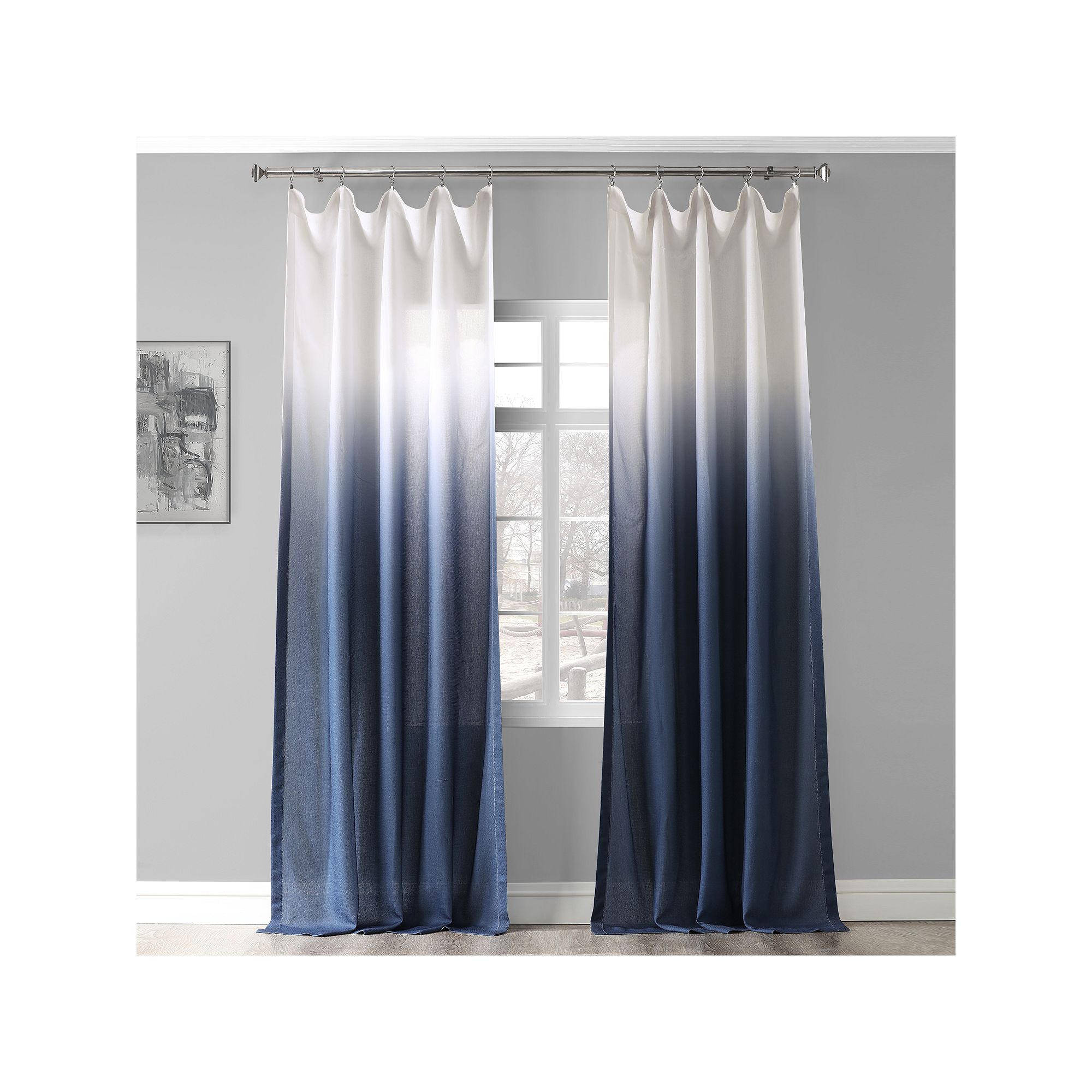 EFF Ombre Faux Linen Semi Sheer Curtain, Blue