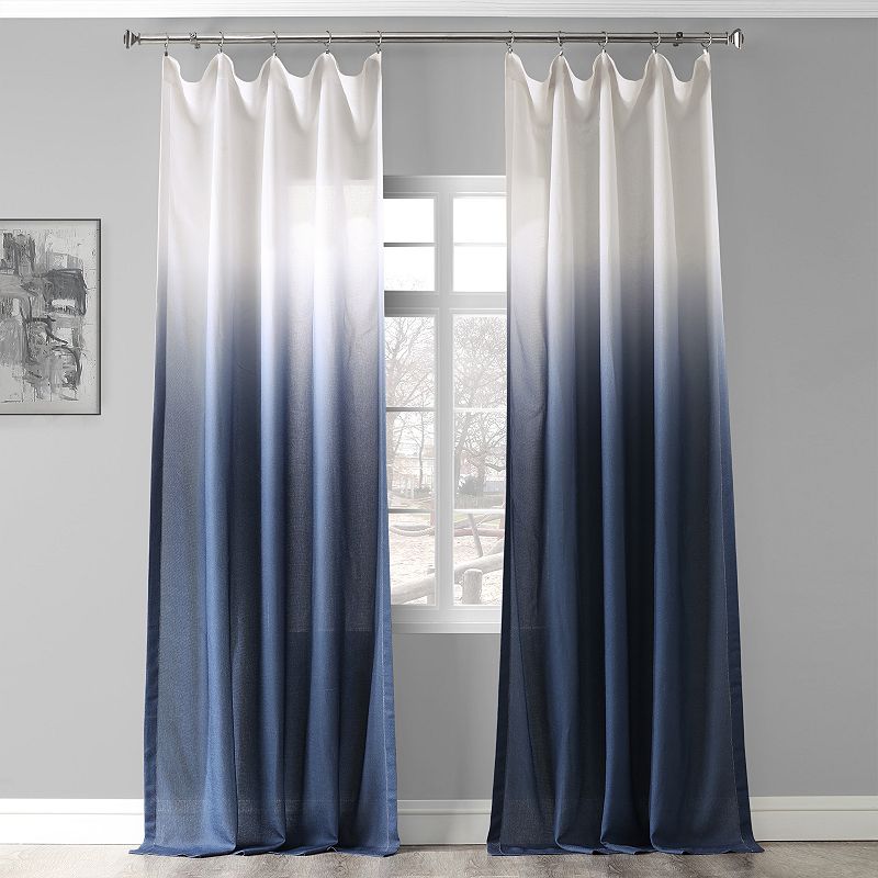 Ombre Blue Faux Linen Sheer Curtain (1 Panel)  Ombre Blue  50W X 108L