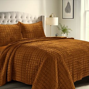 Tribeca Living Florence Velvet Oversized Solid Quilt Set