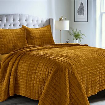 Tribeca Living Florence Velvet Oversized Solid Quilt Set