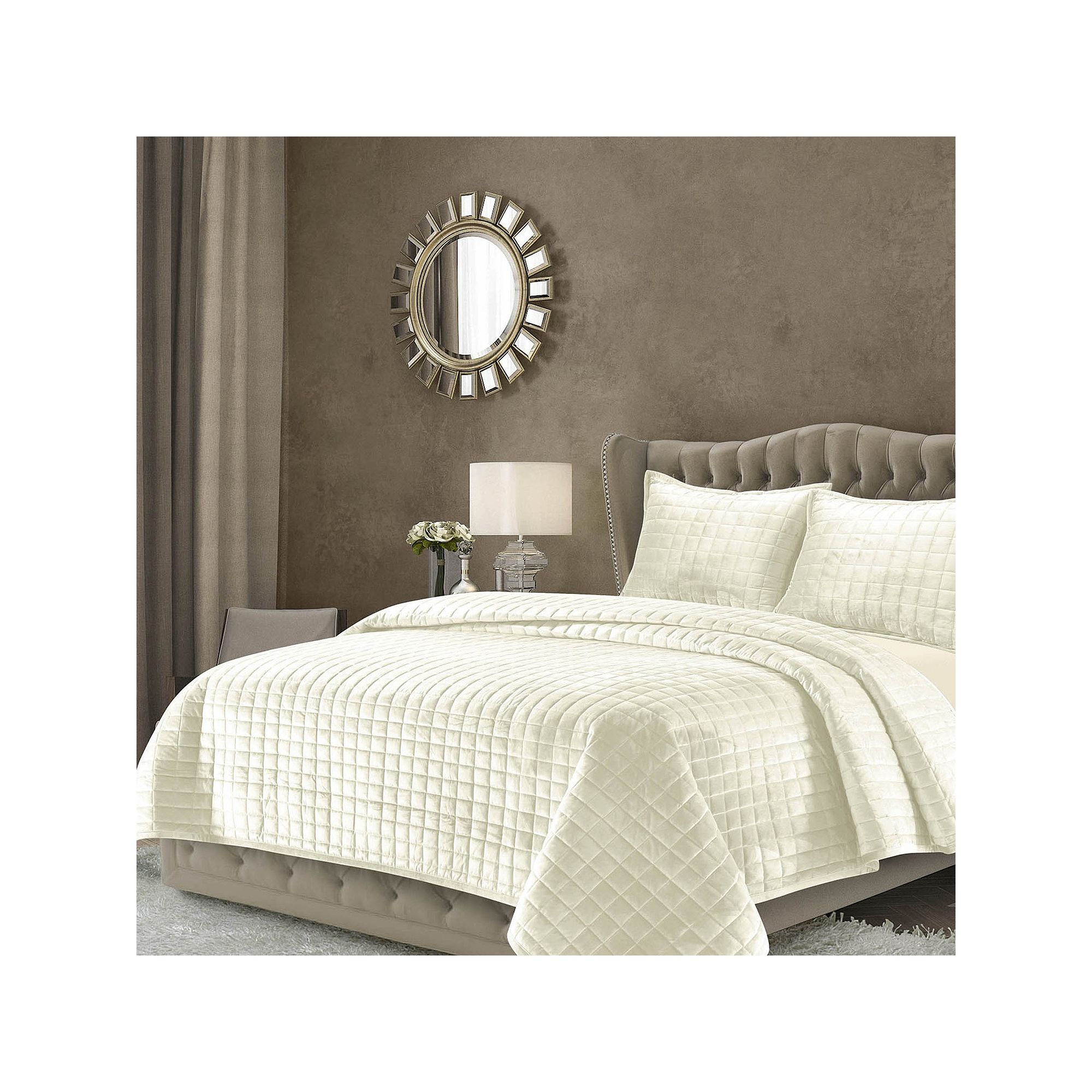 Tribeca Living Florence Velvet Oversized Solid Quilt Set, Light Beige