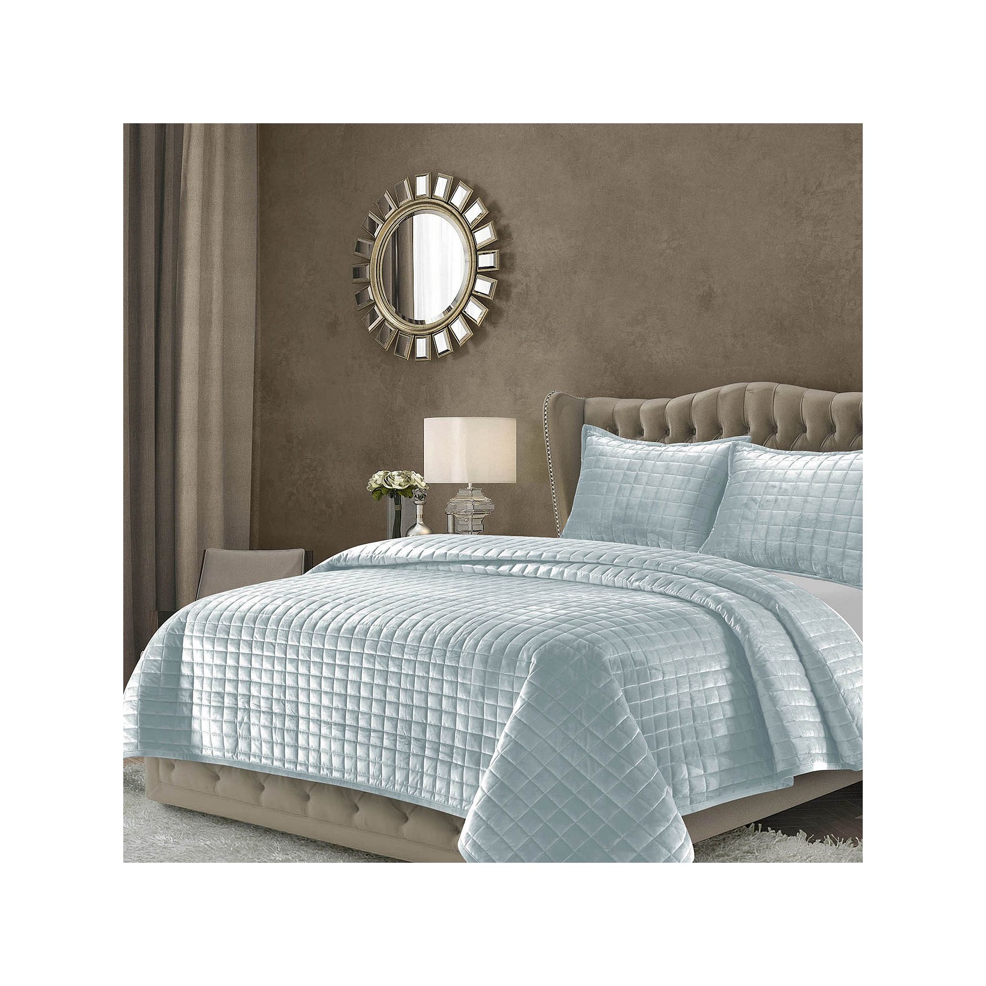 Tribeca Living Florence Velvet Oversized Solid Quilt Set, Light Blue