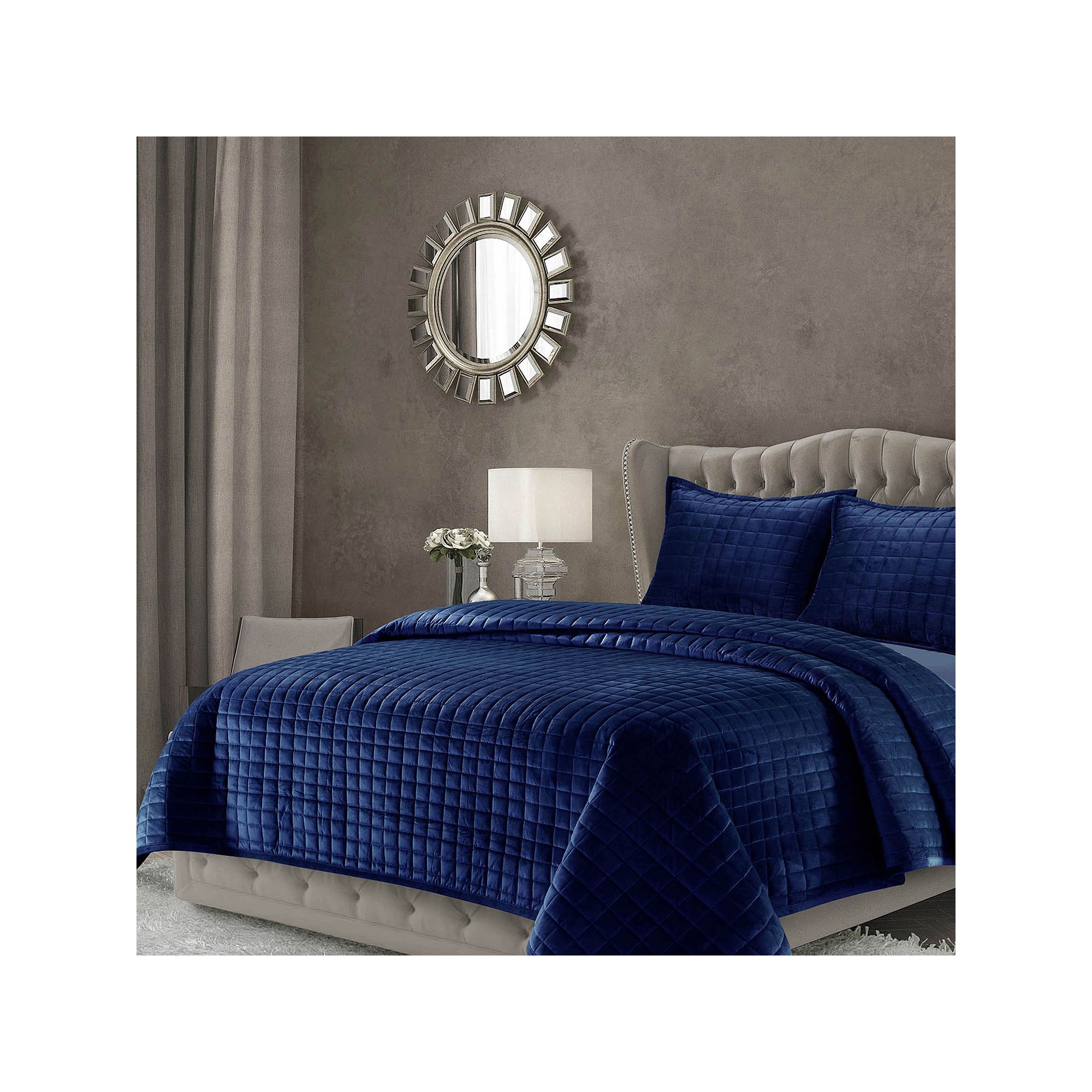 Tribeca Living Florence Velvet Oversized Solid Quilt Set, Blue