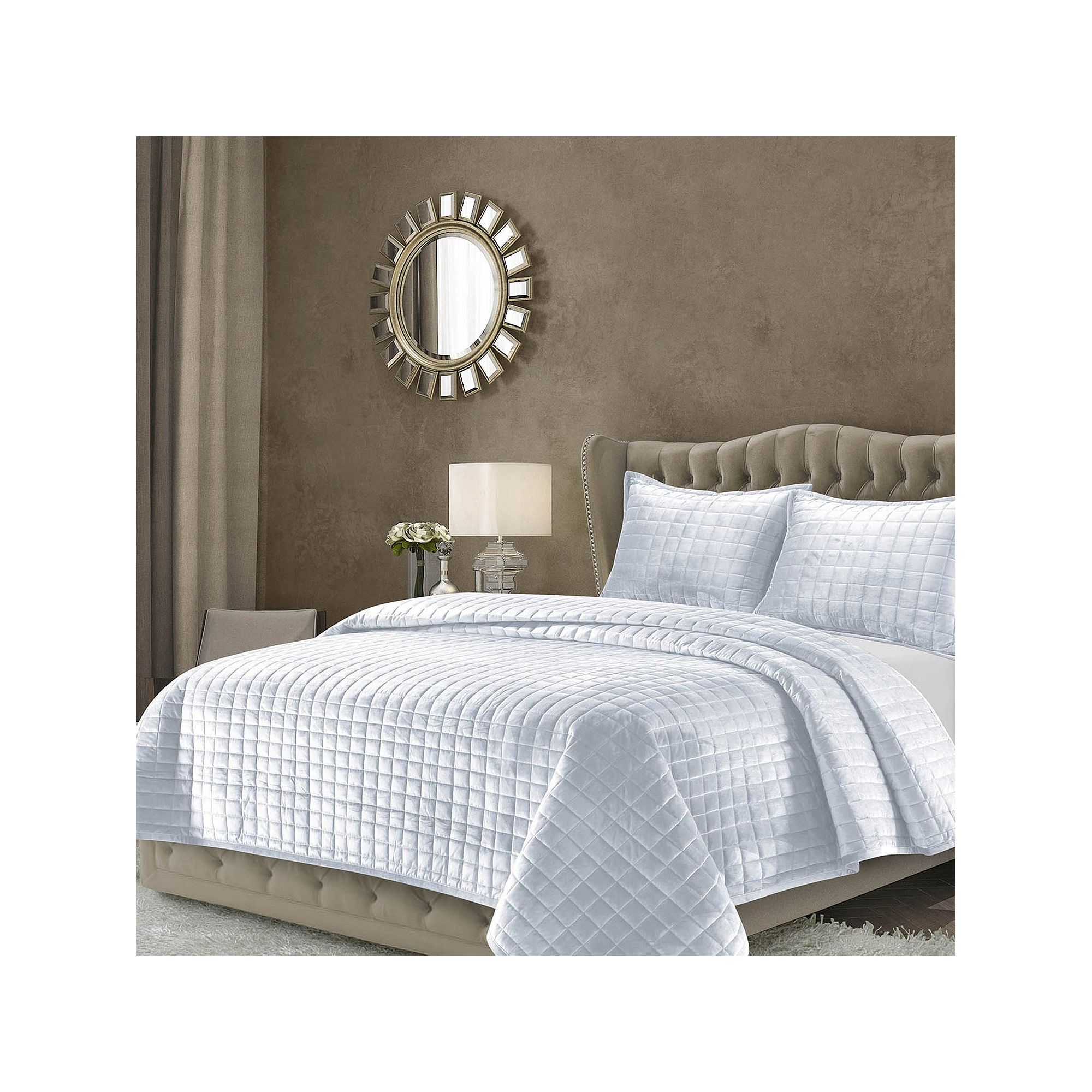 Tribeca Living Florence Velvet Oversized Solid Quilt Set, White