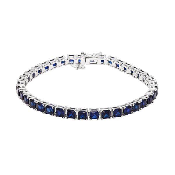 Sterling Silver Lab-Created Sapphire Tennis Bracelet