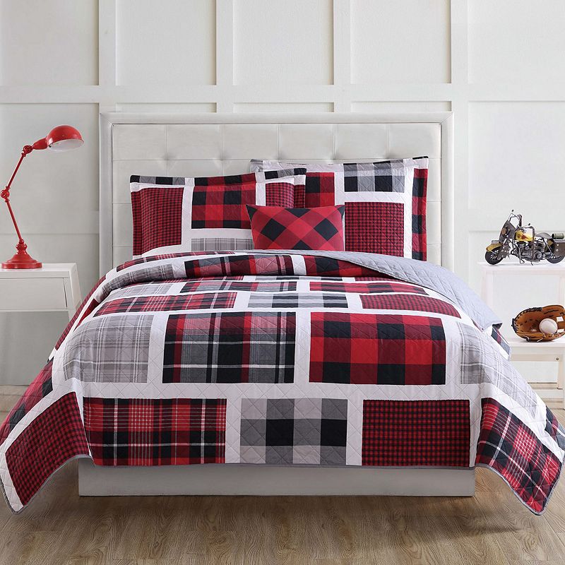 My World Kids Print Quilt Set, Plaid, Twin