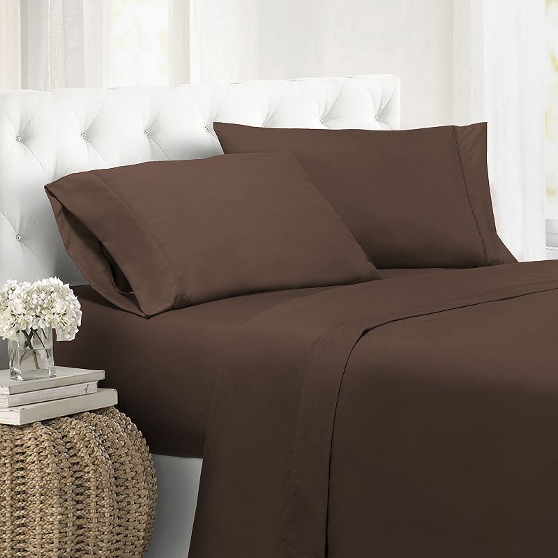 Swift Home Solid Microfiber Sheet Set, Brown, Queen Set