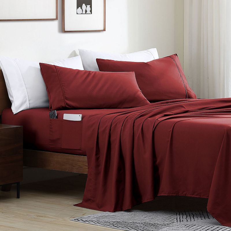 Swift Home Storage Pocket Smart Sheet Set, Dark Red, King