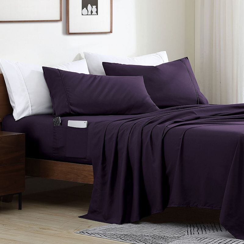 Swift Home Storage Pocket Smart Sheet Set, Drk Purple, Full