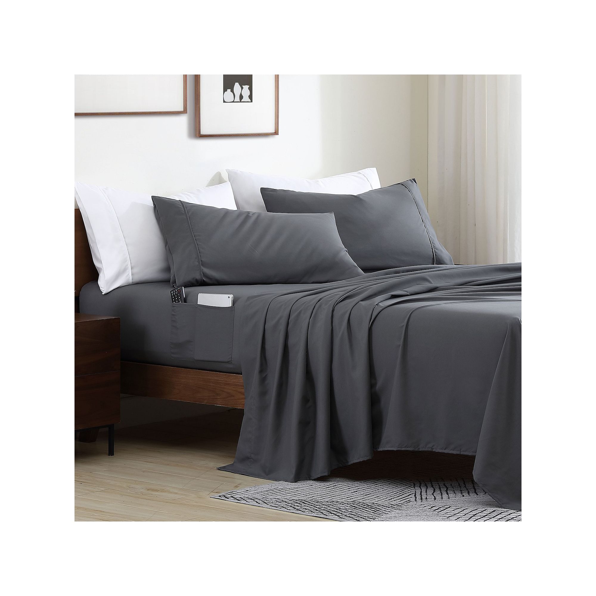 Swift Home Storage Pocket Smart Sheet Set, Gray