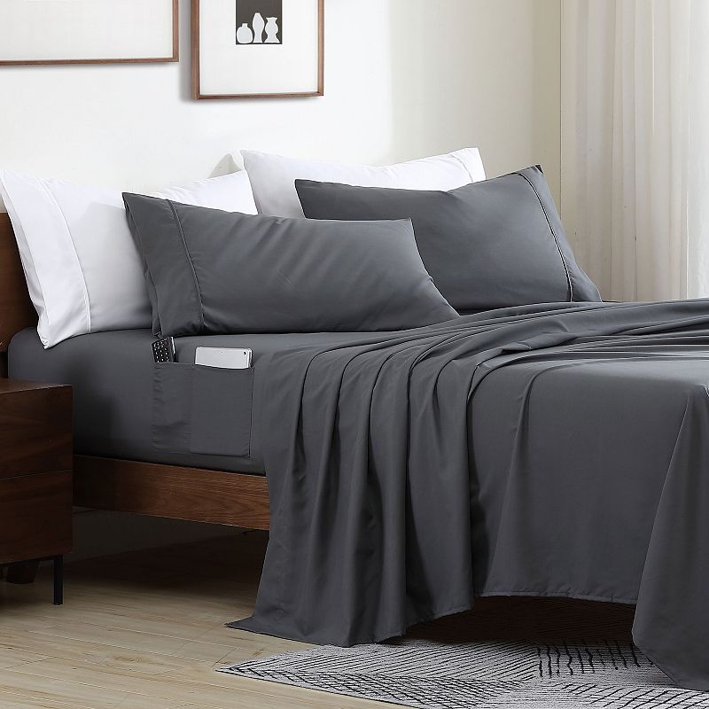 Swift Home Storage Pocket Smart Sheet Set, Grey, Full