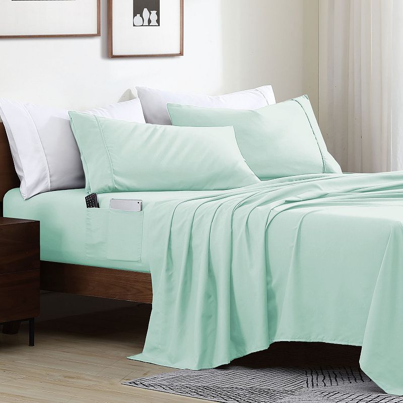 Swift Home Storage Pocket Smart Sheet Set, Lt Green, Full