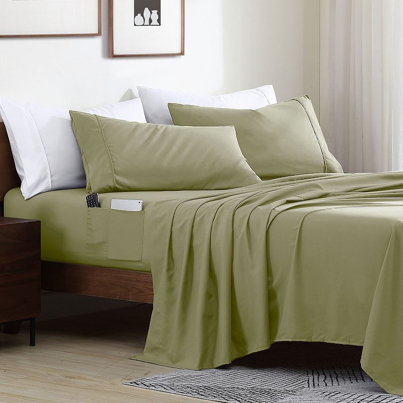 Swift Home Storage Pocket Smart Sheet Set, Med Green, King