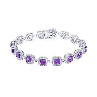 The Regal Collection Sterling Silver Amethyst & Lab-Created White Sapphire Halo Bracelet