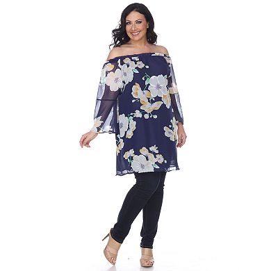 Plus Size White Mark Floral Off-the-Shoulder Tunic