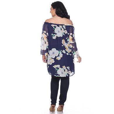 Plus Size White Mark Floral Off-the-Shoulder Tunic