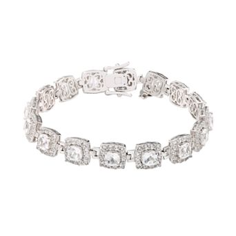 The Regal Collection Sterling Silver Lab-Created White Sapphire Halo Bracelet