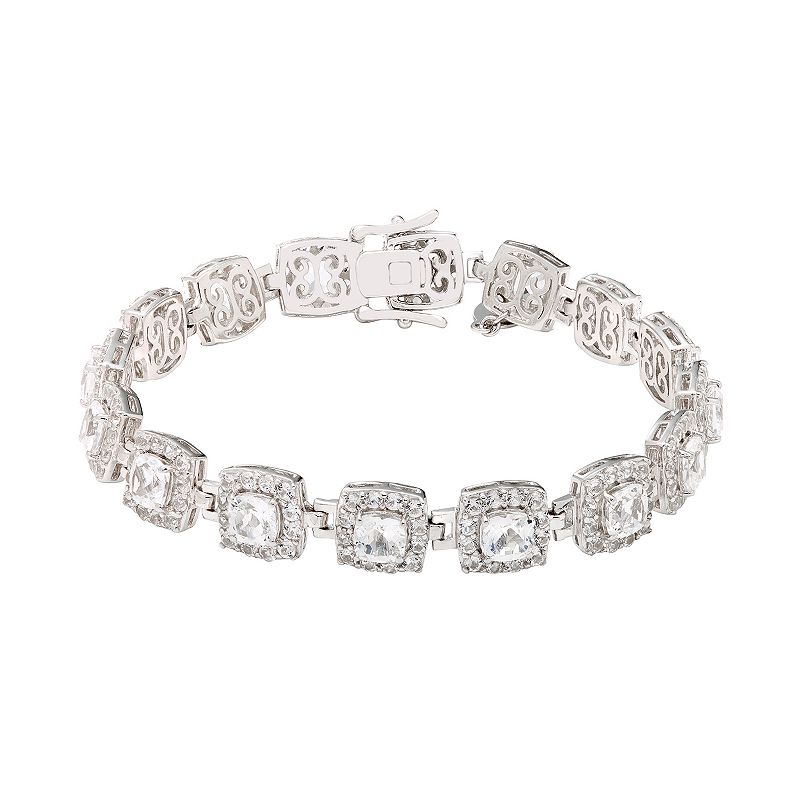 Sterling Silver Lab-Created White Sapphire Halo Bracelet, Womens, Size: 7