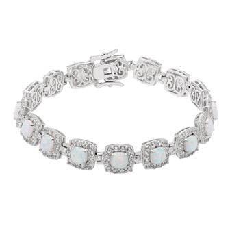 The Regal Collection Sterling Silver Lab-Created Opal & White Sapphire Halo Bracelet