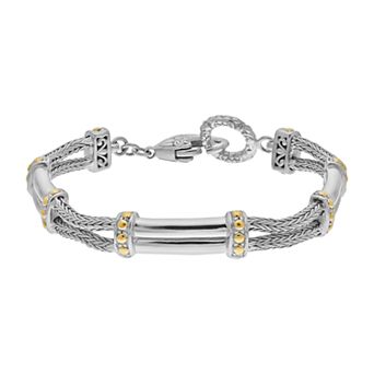 Two Tone Sterling Silver Braided Link Bracelet
