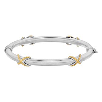 Two Tone Sterling Silver "X" Bangle Bracelet