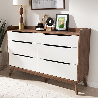 Baxton Studio Brighton Mid-Century 6-Drawer Dresser