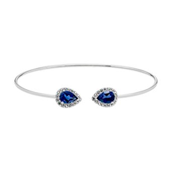 The Regal Collection Sterling Silver Lab-Created Blue & White Sapphire Halo Cuff Bracelet