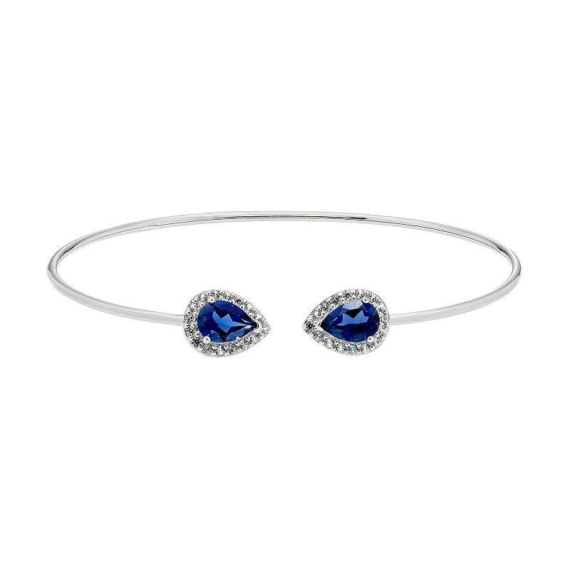 Sterling Silver Lab-Created Blue & White Sapphire Halo Cuff Bracelet, Wome