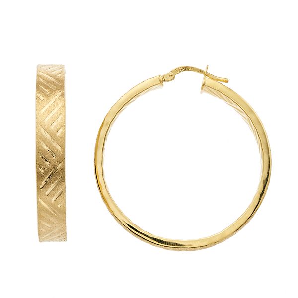 14k Gold Over Silver Textured Hoop Earrings