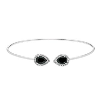 Sterling Silver Onyx & Lab-Created White Sapphire Halo Cuff Bracelet
