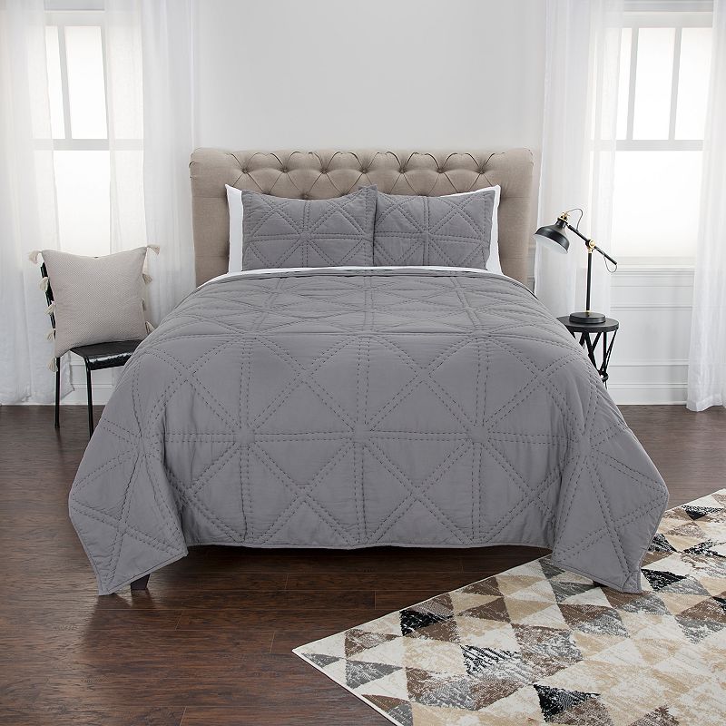 Rizzy Home Maddux Place Simpson Solid Quilt Set, Grey, Twin