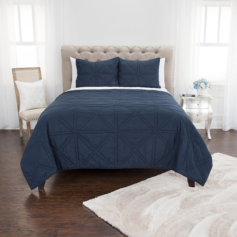 Rizzy Home Maddux Place Simpson Solid Quilt Set, Dark Blue, Full/Queen