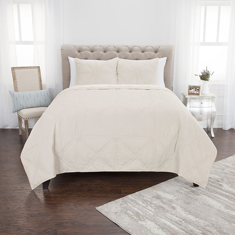 Rizzy Home Maddux Place Simpson Solid Quilt Set, Natural, Full/Queen