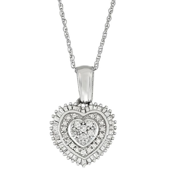 Sterling Silver 1 2 Carat T W Diamond Heart Pendant Necklace