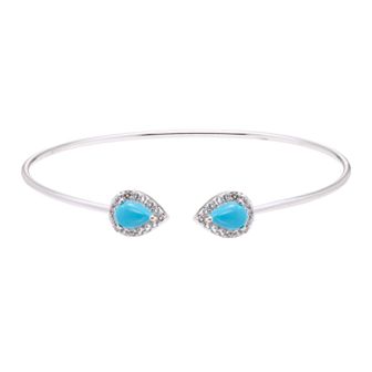 The Regal Collection Sterling Silver Reconstituted Turquoise & Lab-Created White Sapphire Halo Cuff Bracelet